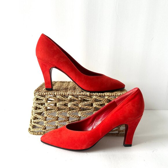 Vintage Charles Jourdan Paris Red Suede Heels, Size 8, Never Worn, EC! - Picture 11 of 14